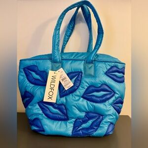 WILDFOX Blue Lips Quilted Puffy Tote Shoulder Bag NWT Retail $98